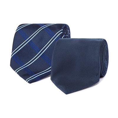 Pack of two navy textured square and checked ties